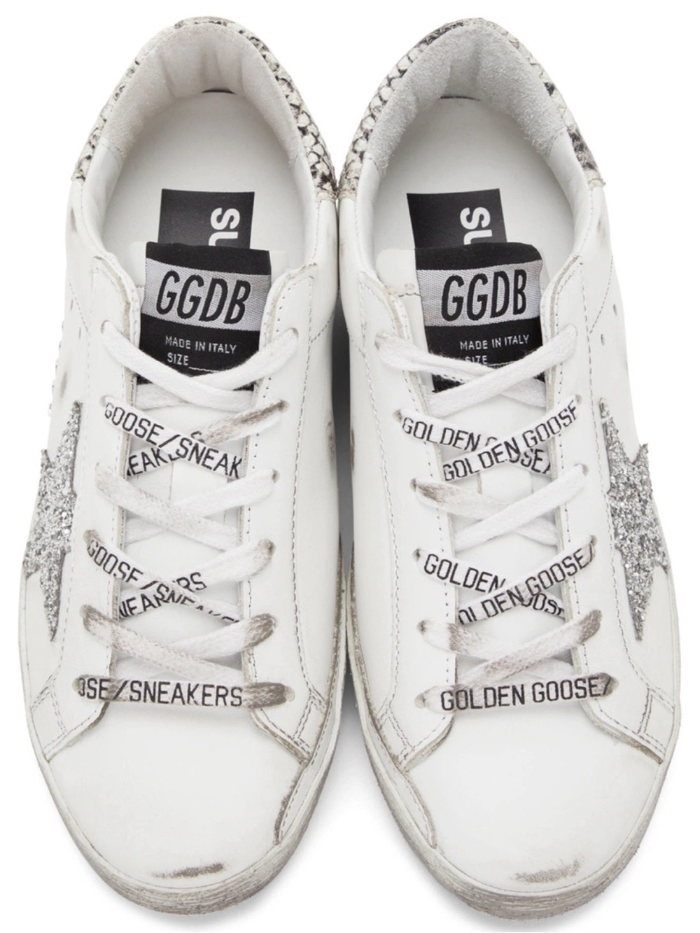 Golden Goose Super-Star 100% calf skin leather Silver star Snakeskin Sneakers - Picture 1 of 5